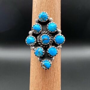 Sterling Silver Snake Eye Turquoise Dahlia Cluster Ring